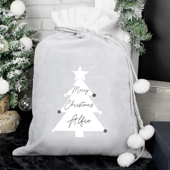 Personalised Luxury Silver Gift Sack with Pom Poms - Collection Image for The Christmas Collection