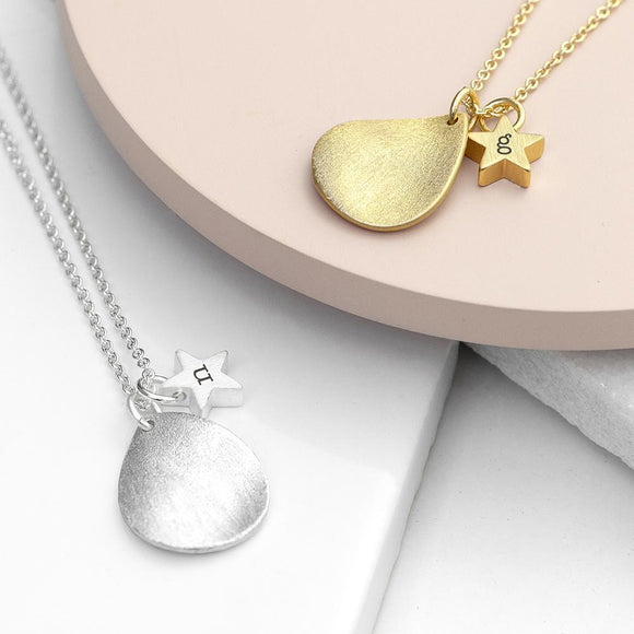 Personalised Initial Matte Star and Drop Necklace in Gold or Silver finish.  Collection image for necklace collection.