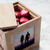 Personalised Romantic Heart Frame Oak Photo Cube