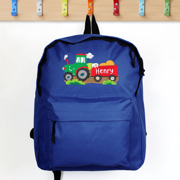 Personalised Blue Tractor School Bag
