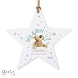 Personalised Boofle It's A Boy Hanging Star White Background