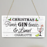 Personalised Christmas Gin Wooden Hanging Sign