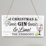 Personalised Christmas Gin Wooden Hanging Sign