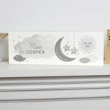 Personalised Moon and Stars Wooden Block New Baby Gift