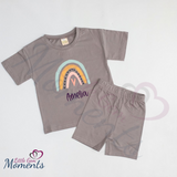 Personalised Girls Rainbow Cycling Shorts & T-shirt Set. Girls Rainbow Summer Outfit. Holiday Clothes for Girls. Matching Sibling Sets.