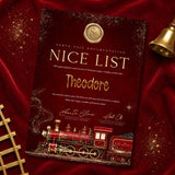 Personalised Nice List certificate, red vintage train design