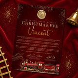 Personalised Christmas Eve letter, red vintage train design