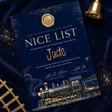 Personalised Nice List Certificate vintage train design - navy