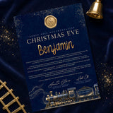 Personalised Christmas Eve Letter vintage train design - navy