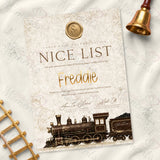 Personalised Nice List Certificate vintage train design - cream