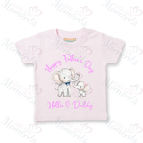 Personalised Happy Father's Day Kids T-shirt - Daddy & Baby Elephant Design