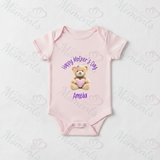 Personalised Happy Mother's Day Baby Bodysuit. Custom Baby Vest - Blue or Pink Teddy Heart Design