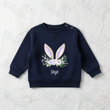 Personalised Bunny Ear Sweatshirt. Custom Kids Jumper - Floral Bunny Ear Design