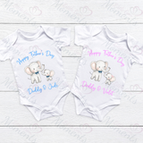 Personalised Happy Father's Day Baby Bodysuit. Custom Cute Father's Day Baby Vest - Elephant Design - Pink or Blue