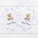 Personalised Our First Mother's Day Baby Bodysuit. Custom Baby Vest - Blue or Pink Design