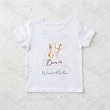 Personalised Born In 2026 Organic Cotton Baby Tee: Pink or Blue Bunny Design