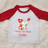 Personalised Mummy's Little Valentine Long Sleeved Top. Kids Valentine's Outfit - Red or Navy - Elephant Design 2