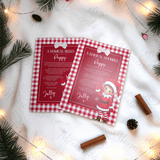 Personalised Elf Hello and Goodbye Letter Bundle | Red Gingham Elf Arrival and Farewell Notes | Custom Name A4 Card | Kids Christmas Set