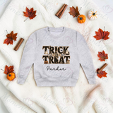 Trick Or Treat Sweatshirt | Personalised Kids Halloween Top | Custom Name Toddler Halloween Sweater | Gothic Halloween Jumper