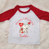 Personalised Mummy's Little Valentine Long Sleeved Top. Kids Valentine's Outfit - Red or Navy - Elephant