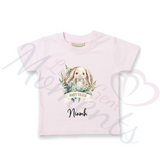Personalised Kids Happy Easter T-shirt - Bunny Wreath Design