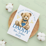 Personalised Happy Father's Day Card. Fully Custom Card for Dad, Grandad, Popps - Pink or Blue Teddy Design