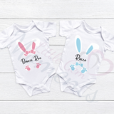 Personalised Easter Bunny Baby Bodysuit. Custom Cute Baby Vest - Pink or Blue Design