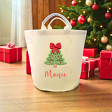 Personalised Christmas Gift Basket Trug. Festive Gift Sack - Christmas Tree Design