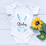 Personalised Easter Bunny Baby Bodysuit. Custom Cute Baby Vest - Pink or Blue Design