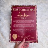 Personalised First Christmas Tartan Certificate. Custom Baby Xmas Keepsake.