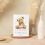 Personalised Happy Father's Day Card. Fully Custom Card for Dad, Grandad, Popps - Pink or Blue Teddy Design