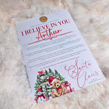 Personalised "I Believe In You" Santa Letter - Candy Cane Lane Red Design. Custom Kids Christmas Eve Box Filler.