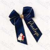 Personalised Glitter Trim Christmas Hair Bow - Santa Claus Design - Multiple Colours - 6 Inch Bow