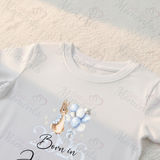 Personalised Born In 2026 Organic Cotton Baby Tee: Pink or Blue Bunny Design
