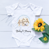 Personalised Happy Mother's Day Baby Bodysuit. Custom Baby Vest - Blue or Pink Bunny Design