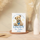 Personalised Happy Father's Day Card. Fully Custom Card for Dad, Grandad, Popps - Pink or Blue Teddy Design