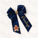 Personalised Glitter Trim Christmas Hair Bow - Gingerbread Man Design - Multiple Colours - 6 Inch Bow