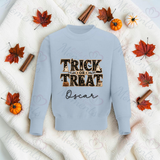 Trick Or Treat Sweatshirt | Personalised Kids Halloween Top | Custom Name Toddler Halloween Sweater | Gothic Halloween Jumper