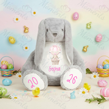 Personalised Giant "Happy Easter" Bunny Teddy. Custom Grey Easter Bunny Plush - Hot Air Balloon Design