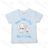 Personalised Happy Father's Day Kids T-shirt - Daddy & Baby Elephant Design