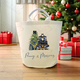 Personalised Christmas Gift Basket Trug. Festive Gift Sack - Train Design - Pink or Navy