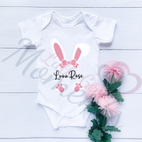 Personalised Easter Bunny Baby Bodysuit. Custom Cute Baby Vest - Pink or Blue Design