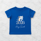 Personalised Born In 2026 Organic Cotton Baby Tee: Pink or Blue Bunny Design