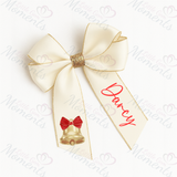 Personalised Glitter Trim Christmas Hair Bow - Festive Bell Design - Multiple Colours - 6 Inch Bow