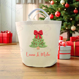Personalised Christmas Gift Basket Trug. Festive Gift Sack - Christmas Tree Design