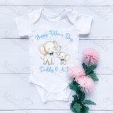 Personalised Happy Father's Day Baby Bodysuit. Custom Cute Father's Day Baby Vest - Elephant Design - Pink or Blue