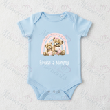 Personalised Happy Mother's Day Baby Bodysuit. Custom Baby Vest - Blue or Pink Teddy Rainbow Design