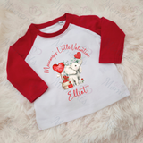 Personalised Mummy's Little Valentine Long Sleeved Top. Kids Valentine's Outfit - Red or Navy - Elephant