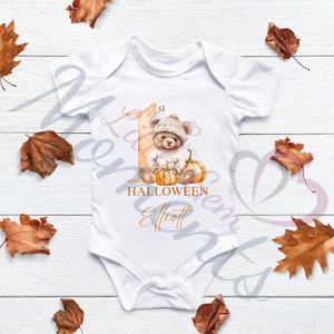 Personalised 1st Halloween Baby Bodysuit. Custom Baby Pumpkin Vest