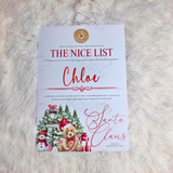 Personalised Nice List Certificate - Candy Cane Lane Red Design. Custom Kids Christmas Eve Box Filler.